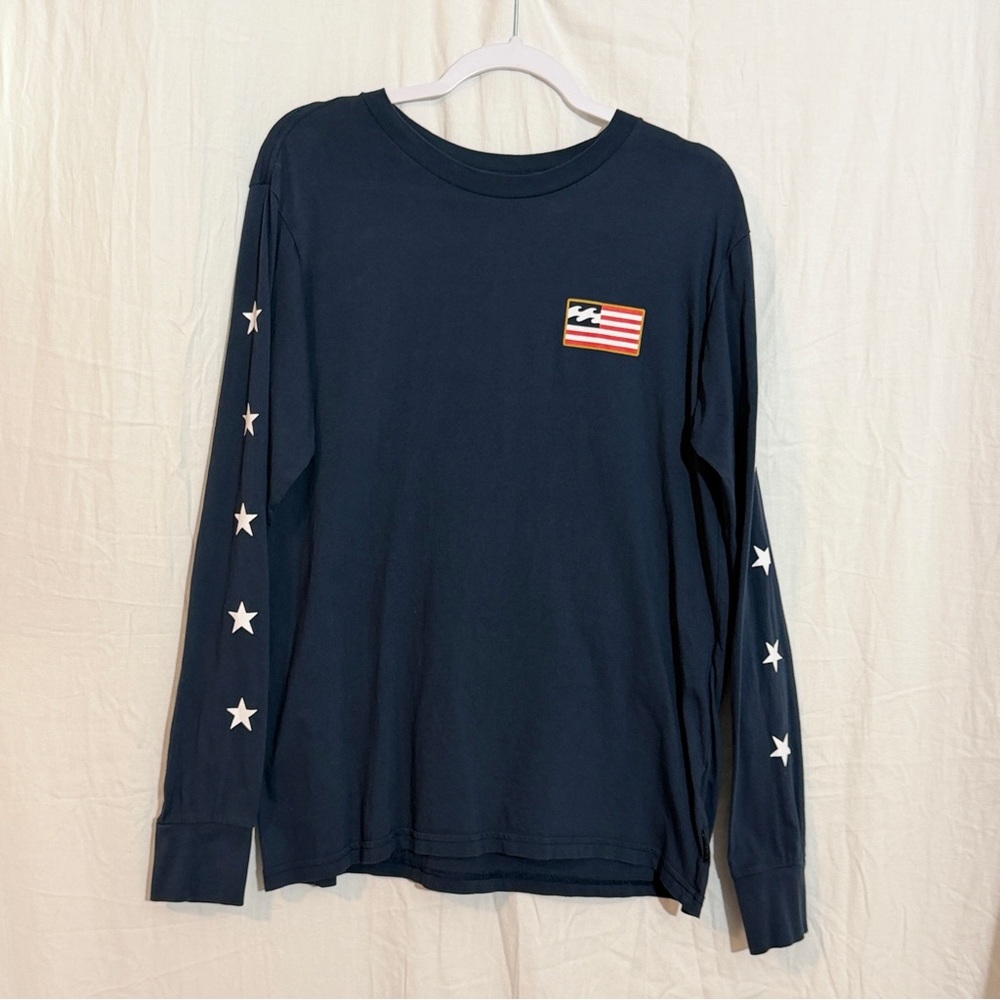 Billabong American Flag Stars Blue Graphic Long Sleeve T-Shirt Men's Medium